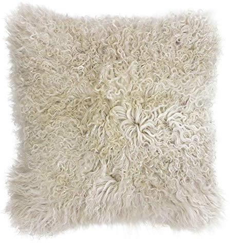 Riva Paoletti Mongolian Cushion Cover - Oatmeal Beige - 100% Natural Sheepskin Fur Fabric - Luxurious Suede Feel Reverse - 100% Wool - 40 x 40cm (16 x 16 inches) - Designed in the UK
