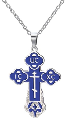 TEAMER Kreuz-Halskette, russisch-orthodoxes Kruzifix, östliche Kirche, religiös, christliches Gebet, Schmuck für Männer und Frauen, 25mm*33.5mm, Zink, Kein Edelstein