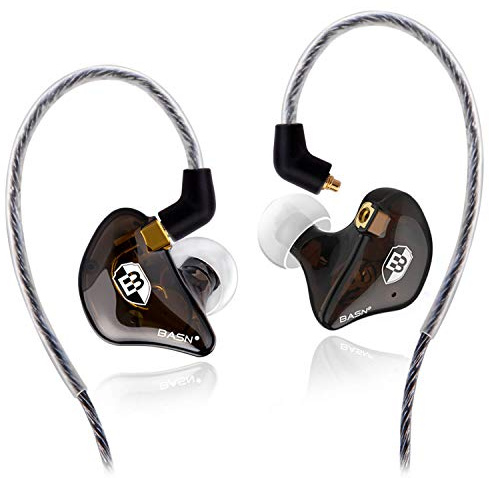 BASN High-Definition in Ear Monitor Headphones for Musicians with Detachable MMCX Earbuds; Dual Dynamic Drivers and Noise-Isolating (Brown)