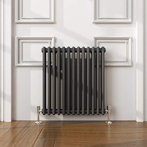 ELEGANT Traditional Radiator Anthracite Double Horizontal Cast Iron Grey Radiator - Perfect for Kithcen, Living Room, Bathroom Radiators 2 Column 600 x 605 mm