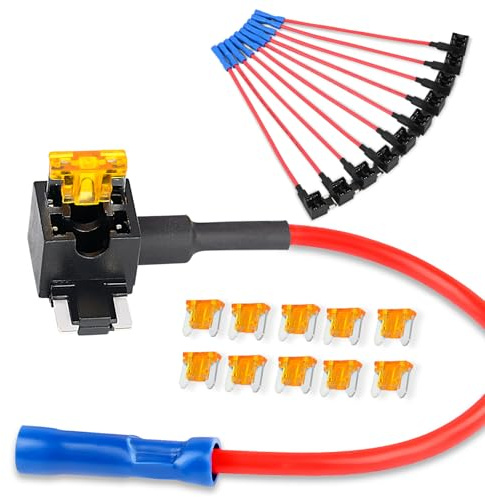 Nilight 50038R, 10 Stück, 12 V Auto-Sicherungshalter mit 5 A Low-Profile-Mini-Flachsicherungs-Set für Autos, LKWs, Boote, Blau, Rot, Schwarz, Orange