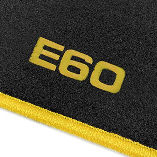 online-fussmatten OFM-Q300_E60-201 Passform Velours-Fußmatten mit Bestickung E60 und Rand in Gelb