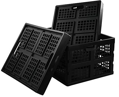 Yarebest Foldable Plastic Crates, Set of 3 Foldable Crate for Storage, Black