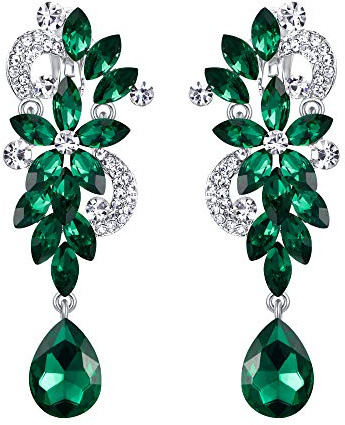 Clearine Damen böhmische Boho Kristall Blume Hochzeit Braut Kronleuchter Teardrop Bling lange Schraube zurück Clip-on Ohrringe