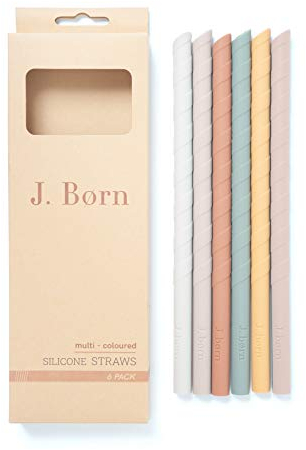 J. Børn, Trinkhalme aus Silikon, 6 St Strohhalme Silikon BPA-frei, Trinkhalm Set mit Strohhalm Reinigungsbürste und Tasche, Strohhalme Wiederverwendbar Bunt & mit 22cm Länge (Rosa)