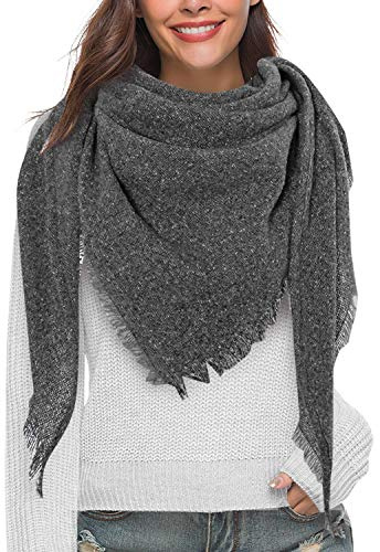 Yuson Girl Écharpe Chale Femme Echarpe Châle Patchwork Etole Cachemire Imitation Chaud Automne Hiver Glands Foulard(Gris, Taille unique)