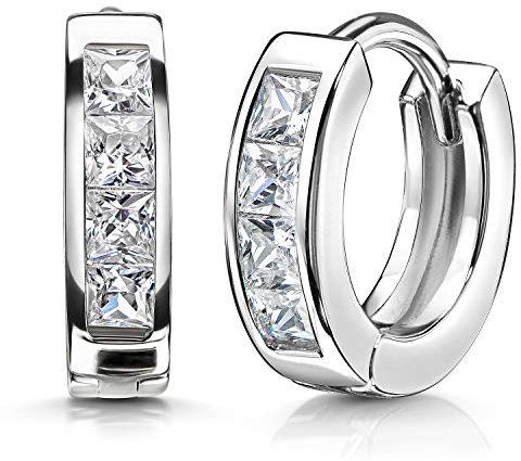 Materia Creolen Silber 925 mit Zirkonia - Damen Ohrringe 15mm rhodiniert SO-453-Weiß