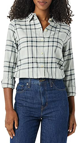Amazon Essentials Camicia da Donna in Flanella a Quadri Leggera, a Maniche Lunghe, vestibilità Classica, a Quadri Neri e Grigi, XXL
