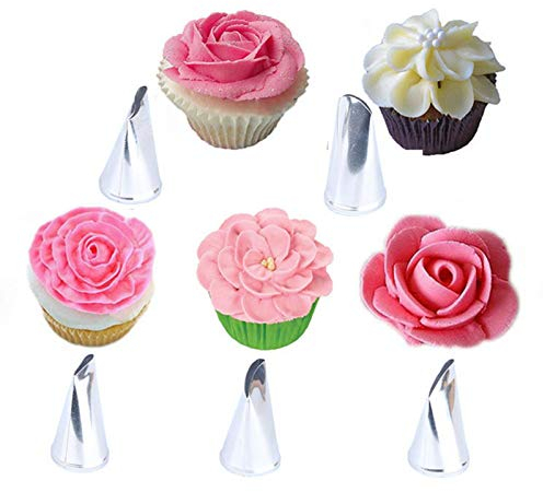 Rainai Set di beccucci russi, 5 pezzi, in acciaio inox, per fai da te, fiori e rose, glassatura pacifica, ugelli in crema, petal pastry, decorazione torte