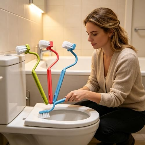 Scopino per WC, Spazzola WC Bagno in Silicone 20CM V Tipo Curvo Senza Angoli Morti Scovolino Pulizia per Water con Manico Lungo e Design del Gancio Montaggio Parete Colore Casuale (3 Pezzi)