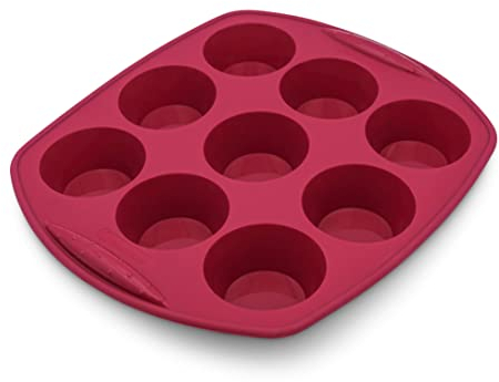 Backhaus Stampo per 9 Muffins - Teglie da Forno, Set di Pasticceria Antiaderente in Silicone Platino di qualità Professionale - Rosso