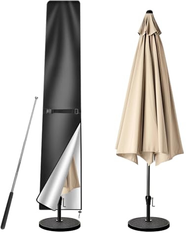 wiipara Parasol Cover with Rod, Parasol Protective Cover fit for Waterproof UV-Block Windproof Large Umbrella Cover with Zip and Storage Bag for Garden Outdoor (Black, 190x30(top) x50(bottom) cm)