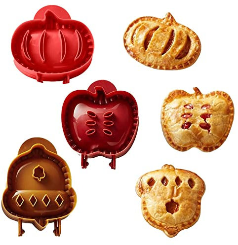 BEE&FLOWER Fall Hand Pie Moulds Set of 3 Acorn Pumpkin Apple Design Dough Press Mould 3D Mini Autumn Hand Pie Maker Apple Cookie Cutter Dough Press Kitchen Helper for Crust Empanada Pastry