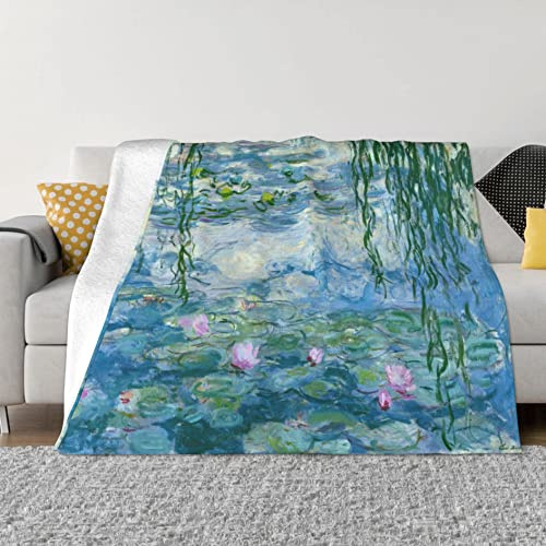 Monet Water Lilies Soft Blanket All Season Fuzzy Throw Warm Lightweight Blanket Flannel Blankets Fleece Throws for Bed Sofa Couch Travel Home Living Room Decor 80x60