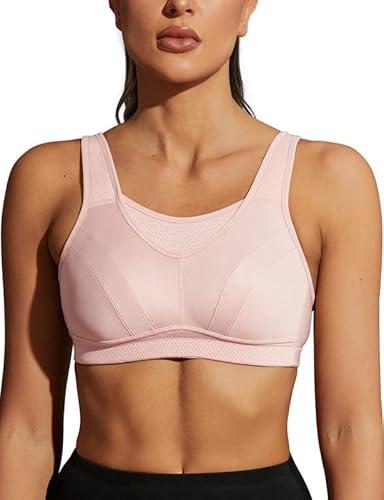 WingsLove Women's Shock Absorber Sports Bra High Impact High Support Adjustable for Large Breasts(Pink,34G)