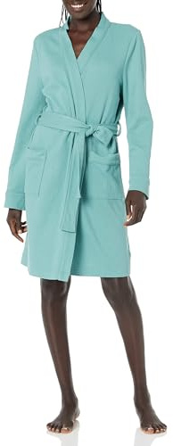 Amazon Essentials Women's Lightweight Waffle Mid-Length Robe, Teal Blue, Medium