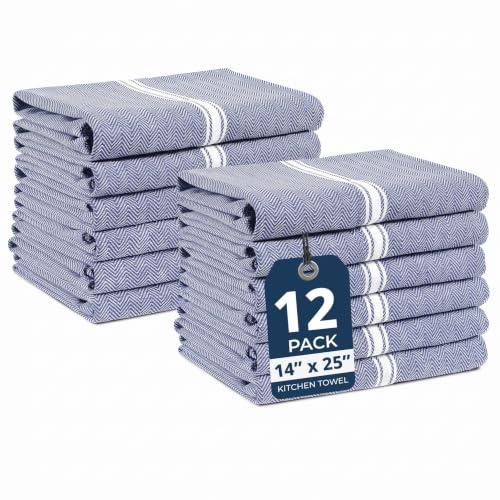 LANE LINEN Kitchen Towels Set - 100% Pure Cotton Dish Towels for Kitchen, Super Absorbent Kitchen Hand Towel, Blue Tea Towels, Soft & Durable Dish Cloths, Pack of 12 – 15”x25”, Blue Chambray | For Kitchen and Housewarming Gifts, Classic Herringbone Weave, Dish Towels For Kitchen Drying - Blue