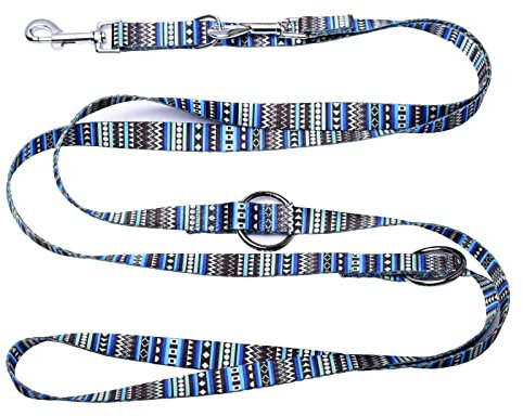 Robuste Doppelleine aus Nylon blaubunt Hundeleine für Hunde bis 60kg mehrfach verstellbar (5M)