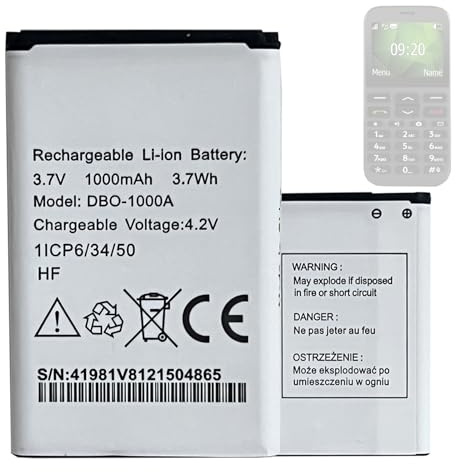 Batterie d'origine DBO-1000A pour Doro 2404, Doro 1370, Doro 5860, Doro 6040, Doro 6060, Doro 6820, Doro 6880