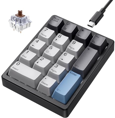 Kisnt Mechanical Number Pad,Hot Swappable Numpad Wired USB 17 Keys Keypad White Backlit Numeric Keypad with PBT Keycaps for Laptop PC Compact Keyboards (Black, Brown Switch)
