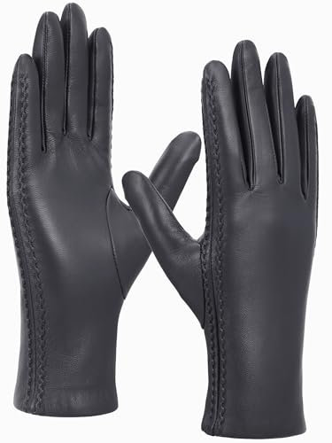 GSG SINCE 1998 Echte Lederhandschuhe Damen Touchscreen Winterhandschuhe Woll Gefütterter Warme Lammfell Autofahrerhandschuhe Grau XL