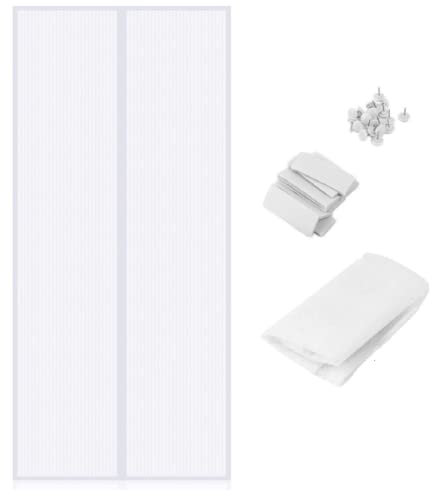 MIFAH Magnetic Magic Door Curtain Mesh Protection Mosquito Bug Fly Insect Net Screen Magnetic Curtain Screen Door Heavy Duty Mesh Mosquito Fly Bug Insect Net (210 x 49.5cm per Panel) (White)