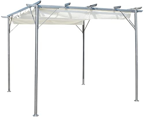 Homgoday Pergola avec toit extensible, tonnelle, tonnelle, protection solaire, auvent, résistant aux UV et à l'eau, tente de jardin, pour terrasse, jardin, blanc crème, 3 x 3 m, acier