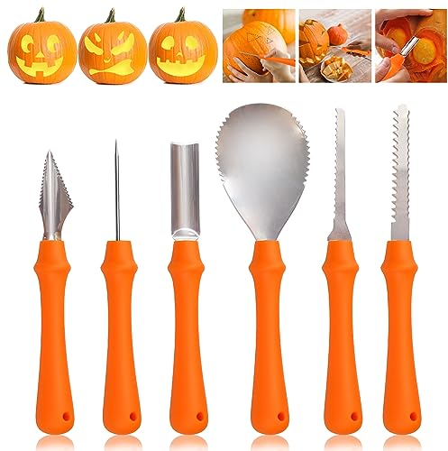 UDIKEFO Halloween Kürbis Schnitzset, 6 Stück Edelstahl Schnitzwerkzeug Kürbis schnitzmesser für DIY, Kürbisschnitzset für Kinder Erwachsene und Familie