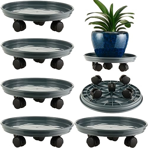 5 Packs Extra-large Plant Caddy with Wheels 15 Rolling Plant Stands Heavy-duty Plant Dolly Plastic Planter Roller Base Pot Movers Plant Saucer on Wheels Indoor Outdoor Plant Tray Coaster, Grey