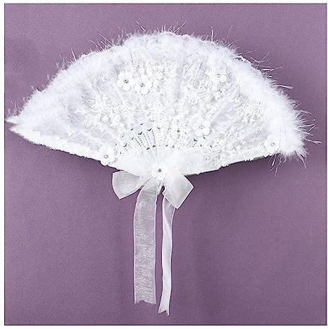 Yurosiay Women's White Lace Fan Vintage Hand Fan Lace Flowers Embroidered Lace Fan Elegant Lace Feather Fan with Tassels Dance Fan Lace Fans for Wedding Party Dance White 1#