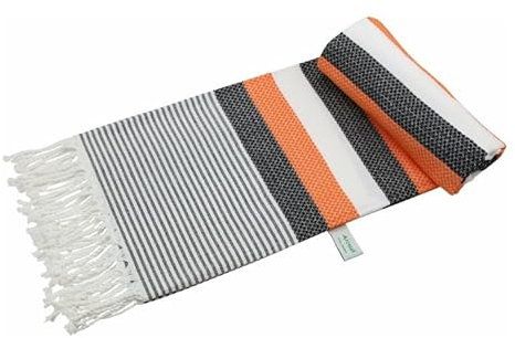 Honeycomb Banded Pestemal Hamam - Negro/Naranja - 180x100 cm