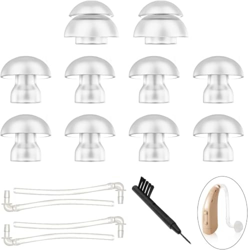 Powerful Paquete de 15 cúpulas para audífonos con tubos, 12 mm, 14 mm, almohadillas de silicona de repuesto para audífonos, accesorios y tubos con herramienta de limpieza para la mayoría de