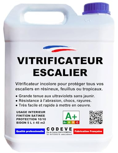 Vitrificateur Escalier - Codeve Bois - 5L - Intérieur - Pour La Protection D'un Escalier En Chêne, Sapin, Hêtre Ou Frêne.