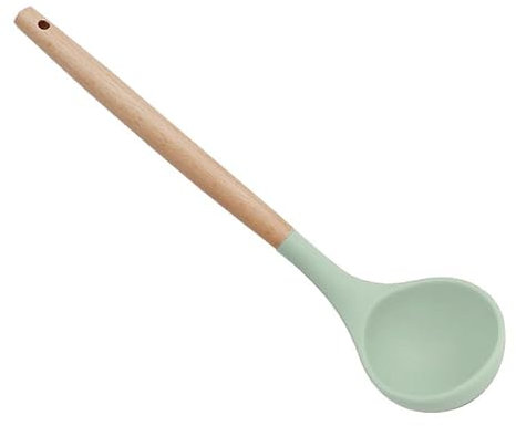 Cucharón de sopa, masa de porciones perfectas, silicona mate duradera sin BPA, asas de madera, seguro para superficies de cocción antiadherentes para panqueques, salsa y pasta