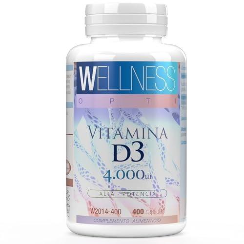 WELLNESS OPTI Vitamina D3 4.000ui- Pastillas vitamina D que mejoran tu bienestar. Colecalciferol con Aceite de Oliva Virgen Extra, 400 Cápsulas de Liberación Gradual y Alta Biodisponibilidad.