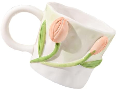 Taza de cerámica con flores 3D - Hortensias, taza hecha a mano | Taza de cerámica 3D con flores de cerámica de 12 onzas para leche de café, taza de café para adultos y niños