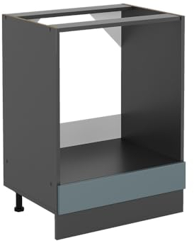 Vicco Herdumbauschrank R-Line, Herdschrank, Blau-Grau/Anthrazit, 60 cm, AP Eiche