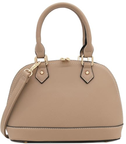 Satchel-Tasche in klassischer Kuppelform mit umlaufendem Reißverschluss aus Saffiano-Leder, Travertin, Einheitsgröße