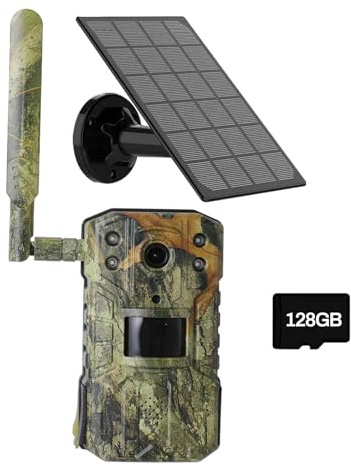 EagerMinds Caméra de Chasse Solaire, 4MP 14MP 4G Camera Chasse Extérieure, Infrarouge Grand Angle 170° Détecter, Audio Bidirectionnel, Etanche IP66, Détection de Mouvement, Caméra+128G