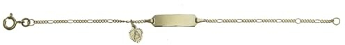 JC Trauringe Baby- & Kinder ID-Armband Goldarmband 333 Gold 14 cm I Figaro Armband Mutter Maria Herz mit Gravur Taufarmband Namensarmband Kinderschmuck | Nickelfrei | Made in Germany I 4.53042-99