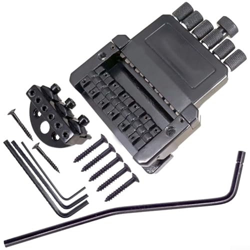 HEBEOT Metal 6 Strings Saddle Headless Guitar Bridge With Nut Plate Bridg Plate Small Wrench For Headless Guitar Accessories Black