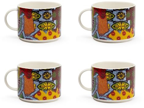 Excelsa Afrika Set 4 Tazze Jumbo, Porcellana, Capacità 500 ml, Multicolore