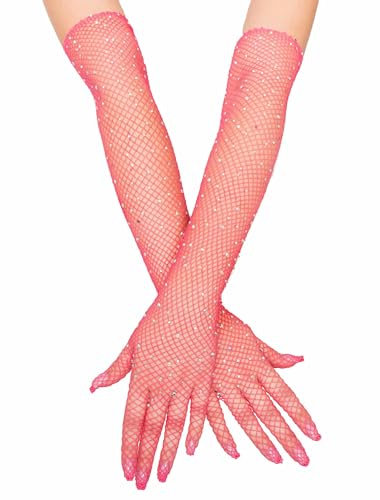 Netzhandschuhe mit Strasssteinen pink one Size