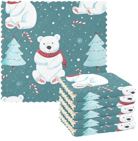 Mnsruu Microfibre Cleaning Cloths White Bears Christmas Reusable Dish Cloths for Washing Up 6 Pack Swedish Dishcloth Microfibre Cleaning Towels Washable Duster Rags Cloth Home