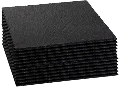 Argon Tableware Square Slate Placemats - 33cm - Pack of 12 - Black Natural Stone Slate Dinner Mats Dinnerware Plate Placemats for Kitchen, Home, Bar, Restaurant, Weddings, Events