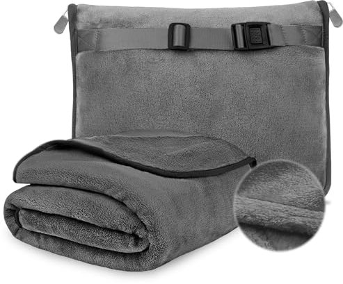 WANDGU Coperta Cuscino 2 in 1 Grigia Ultraleggera Morbida e Calda per Viaggio e Auto 127×152cm