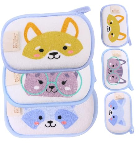 Badehandschuhe 6 Stück Packung für Babybad und Dusche, Cartoon Tiermotive | Wiederverwendbar, mit Befestigtem Band, Aufhängbar, Schwamm und Handtuchmaterial, für Babys und Erwachsene