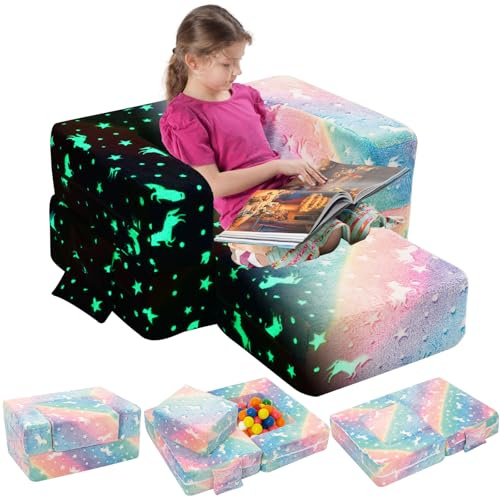 Yosamy Poltroncina bambini, pieghevole, divano letto, rimovibile e lavabile, mini divano da gioco per cameretta dei bambini, colore: rosa, 69 x 49 x 33 cm