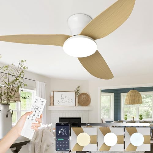 AQLEDY Grande Ventilador De Techo Con Luz Y Mando A Distancia Silencioso LED Regulable Lampara De Techo 3 Aspas Luz Con Ventilador Dormitorio Modernos Motor DC Para Dormitorio Restaurante