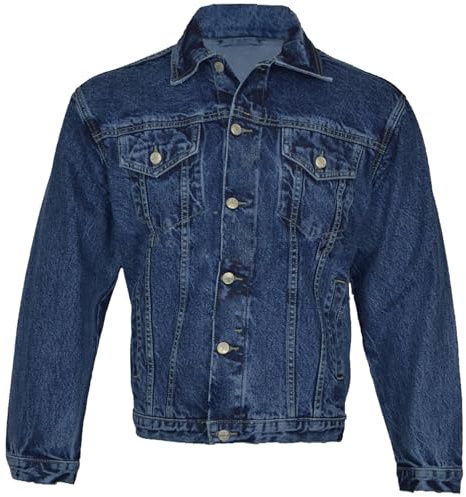 Men’s Denim Jacket - Classic Trucker Jean Jacket for Men | Vintage Western Style | Casual Workwear Coat with Pockets | Heavy Duty Button-Down Outerwear (Blue-3XL)